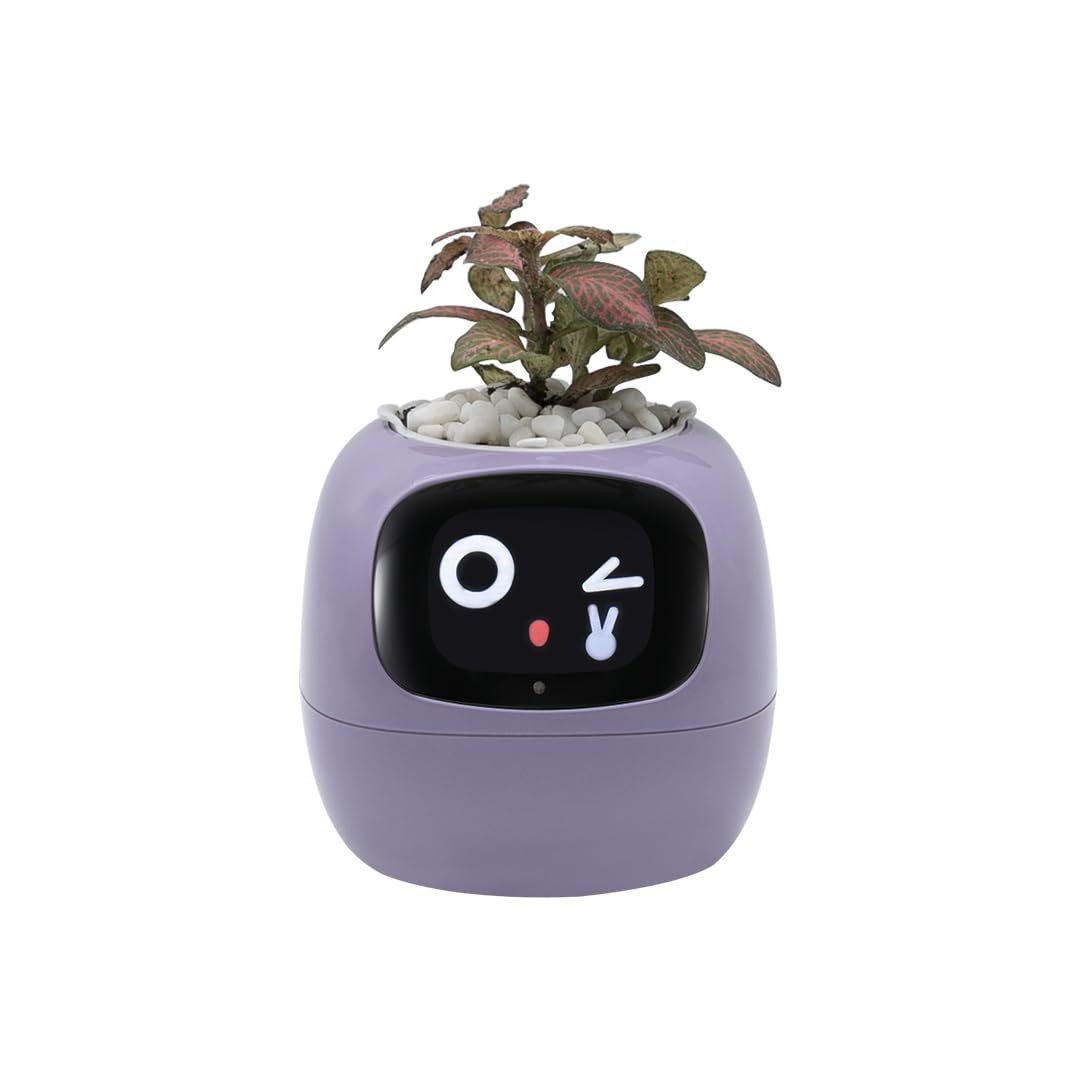 Smart Pet Planter Robot Guidance on Plant Care with Emoji,Adorable Plant Companion with Rich Gesture Interaction,Neat Desk Setup Gift (Purple)
