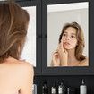 Bathroom Mirror Cabinet Medicine Shaver Shaving Storage Organiser Wall Bath Cupboard Toilet Shelves Furniture Organizer with 2 Doors Black