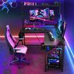 Gaming Desk L Shaped Computer Racer Standing Corner Table Drawer Shelves with LED Lights Storage Bag Carbon Fibre