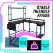 Gaming Desk L Shaped Computer Racer Standing Corner Table Drawer Shelves with LED Lights Storage Bag Carbon Fibre
