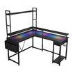 Gaming Desk L Shaped Computer Racer Standing Corner Table Drawer Shelves with LED Lights Storage Bag Carbon Fibre