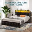 Queen Size Bed Frame Mattress Base Bedroom Furniture Upholstered Foundation Platform PU Wooden Metal with RGB Storage