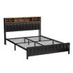 Queen Size Bed Frame Mattress Base Bedroom Furniture Upholstered Foundation Platform PU Wooden Metal with RGB Storage