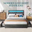 Double Size Bed Frame Base LED Bedroom Furniture Mattress Platform Foundation Metal Wooden Fabric with Drawers