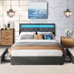 Double Size Bed Frame Base LED Bedroom Furniture Mattress Platform Foundation Metal Wooden Fabric with Drawers