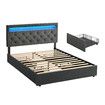 Double Size Bed Frame Base LED Bedroom Furniture Mattress Platform Foundation Metal Wooden Fabric with Drawers