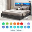 Double Size Bed Frame LED Mattress Base Bedroom Furniture Upholstered Platform Foundation Adjustable Wooden Fabric with Storage