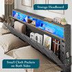Double Size Bed Frame LED Mattress Base Bedroom Furniture Upholstered Platform Foundation Adjustable Wooden Fabric with Storage