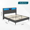 Double Size Bed Frame LED Mattress Base Bedroom Furniture Upholstered Platform Foundation Adjustable Wooden Fabric with Storage