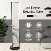 Full Length Body Mirror Large Long Tall Floor Free Standing Rotating Stand Up Alone Makeup Dressing Home Decor Black with Storage