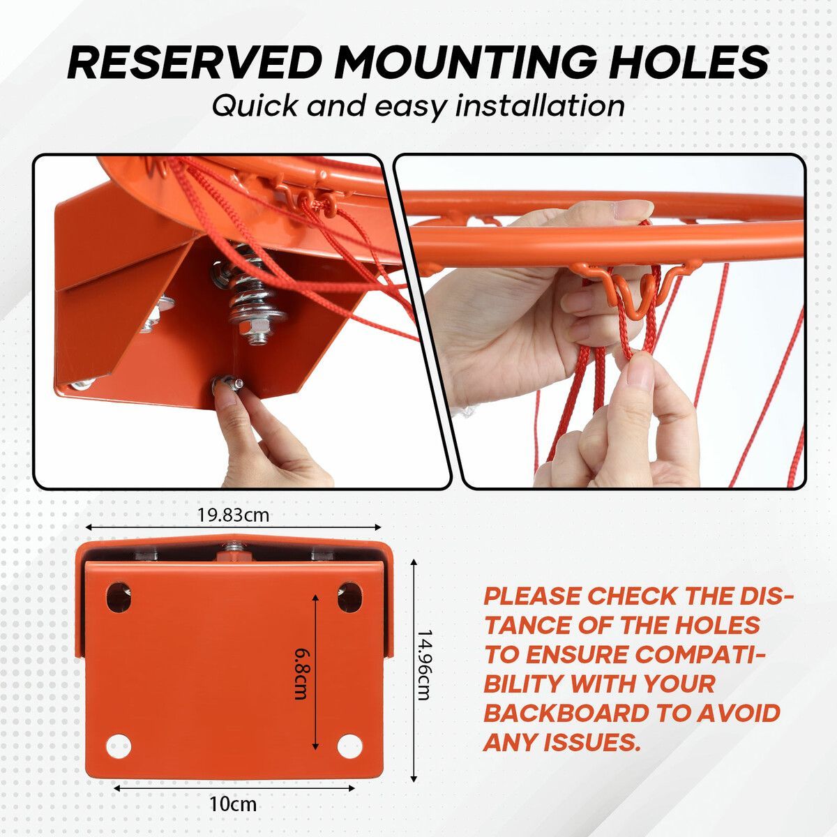 Genki Breakaway Basketball Rim Ring Hoop Goal Net 45cm Wall Mount Standard Backboards