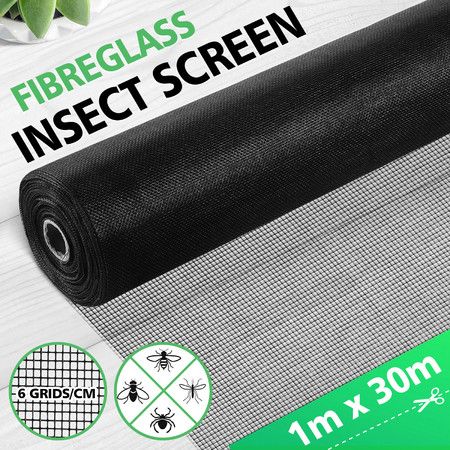 Fly Window Screen Mesh 30x1m Mosquito Netting Balcony Privacy Door Insect Bug Pet Net Fibreglass Sun Shade Roll Black for Garden Porch Patio