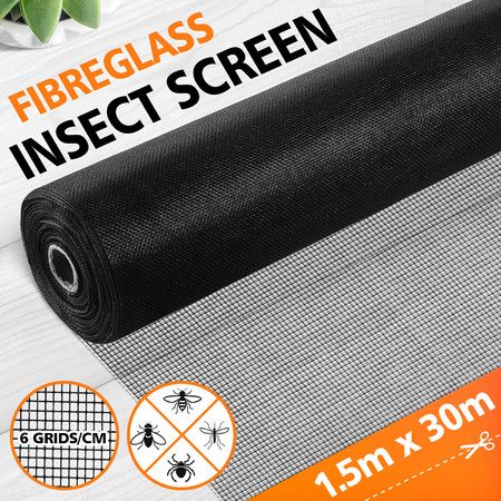 Fly Screen Window Mesh 30x1.5m Mosquito Privacy Balcony Netting Insect Bug Pet Net Door Fibreglass Sun Shade Roll Black for Garden Patio Porch