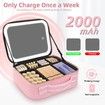 Makeup Bag Mirror LED Lighted Travel Makeup Train Case Cosmetic Bag Organizer Mirror Lights Make up Bag Light up Mirror Adjustable Divider Brush
