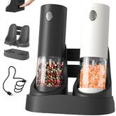 Electric Salt and Pepper Grinder Set Automatic Salt and Pepper Grinder Set with Charging Base and LED Light, Adjustable Coarseness