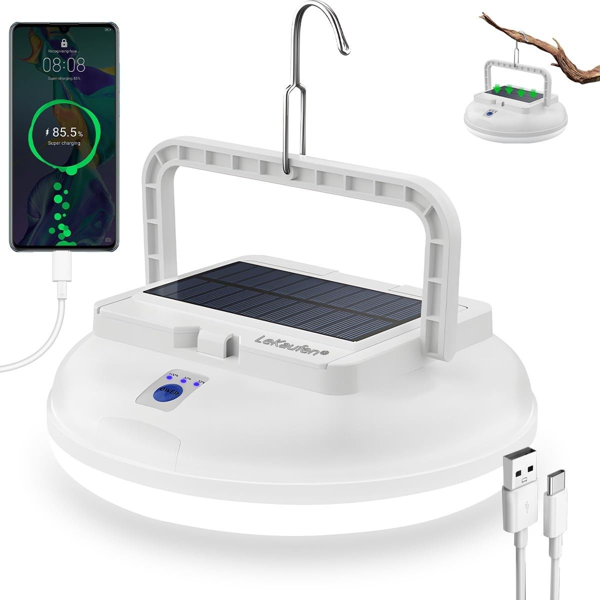 Portable Solar Powered Camping Light with 126 LEDs,Hanging Waterproof Tent Light, USB Rechargeable Outdoor Lamp for Camping, Emergency, Hiking, Power Outages