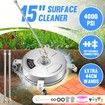 15 Inch High Pressure Washer Surface Cleaner Concrete Driveway Scrubber Wheel Stainless Steel 4000PSI Power Extension Wand 1/4” Connector Spray Nozzle
