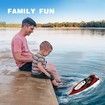 RC Mini Boat with LED Light,2.4Ghz Full Proportional Remote Control Boat for Pools and Lakes,Capsize Recovery,Water Play Toy Gift,Age3+,Red