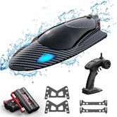 Remote Control Boat with LED Light,RC Jet Boat,35KM/H Remote Control Speed Boat with 2 Batteries,2.4GHz RC Boats,Summer Water Toys Birthday Gifts