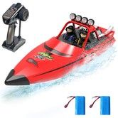RC Boat 2.4GHz Self Righting Remote Control Car Toy Vehicle 30KMH Fast Jet LED Light 2 Batteries Red