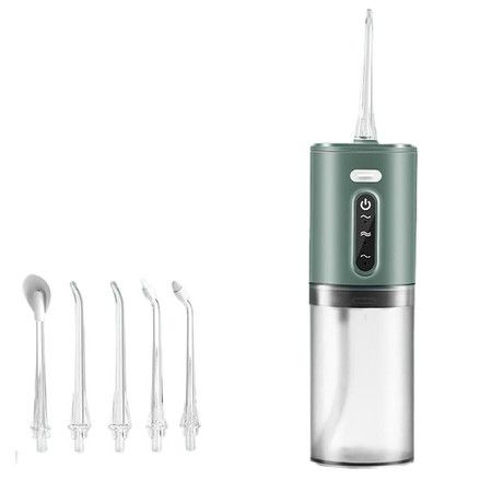 Water Flosser for Teeth Cordless, Oral Irrigator, Rechargeable Dental Water Jet with 280ML Water Tank and 5 Jet Tips for Travel Home (Green)