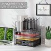 Desk Organizer File Holder 4-Tier Mesh Desk File Organizer with 5 Vertical File Holders and 2 Pen Holders Desktop Organizer for Letter A4 Office File