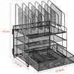 Desk Organizer File Holder 4-Tier Mesh Desk File Organizer with 5 Vertical File Holders and 2 Pen Holders Desktop Organizer for Letter A4 Office File
