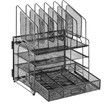 Desk Organizer File Holder 4-Tier Mesh Desk File Organizer with 5 Vertical File Holders and 2 Pen Holders Desktop Organizer for Letter A4 Office File