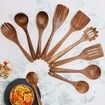 9 Piece Wooden Utensils for Cooking, Non-Stick Wooden Spoons for Cooking, Kitchen Gift Set, Comfortable Grip Wooden Utensil Set