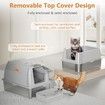 3-in-1 Stainless Steel Cat Litter Box with Lid XL Litter Box for Big Cats Enclosed Removable Metal Litter Box with High Sided Enclosure & Scoop