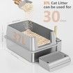 3-in-1 Stainless Steel Cat Litter Box with Lid XL Litter Box for Big Cats Enclosed Removable Metal Litter Box with High Sided Enclosure & Scoop