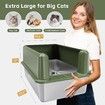 Stainless Steel Cat Litter Box XL Pet Toilet Kitty High Sided Enclosure Metal Pan Tray Potty Easy Clean 20L with Scoop Filter Pedal Green