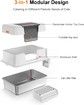 3-in-1 Stainless Steel Cat Litter Box with Lid,Large Enclosed High Side Metal Cat Litter Box with Pedals Suitable for Big Cats Grey