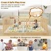 8 Panel Wooden Baby Playpen Large Size Baby Playard for Babies and Toddlers with Safety Gate