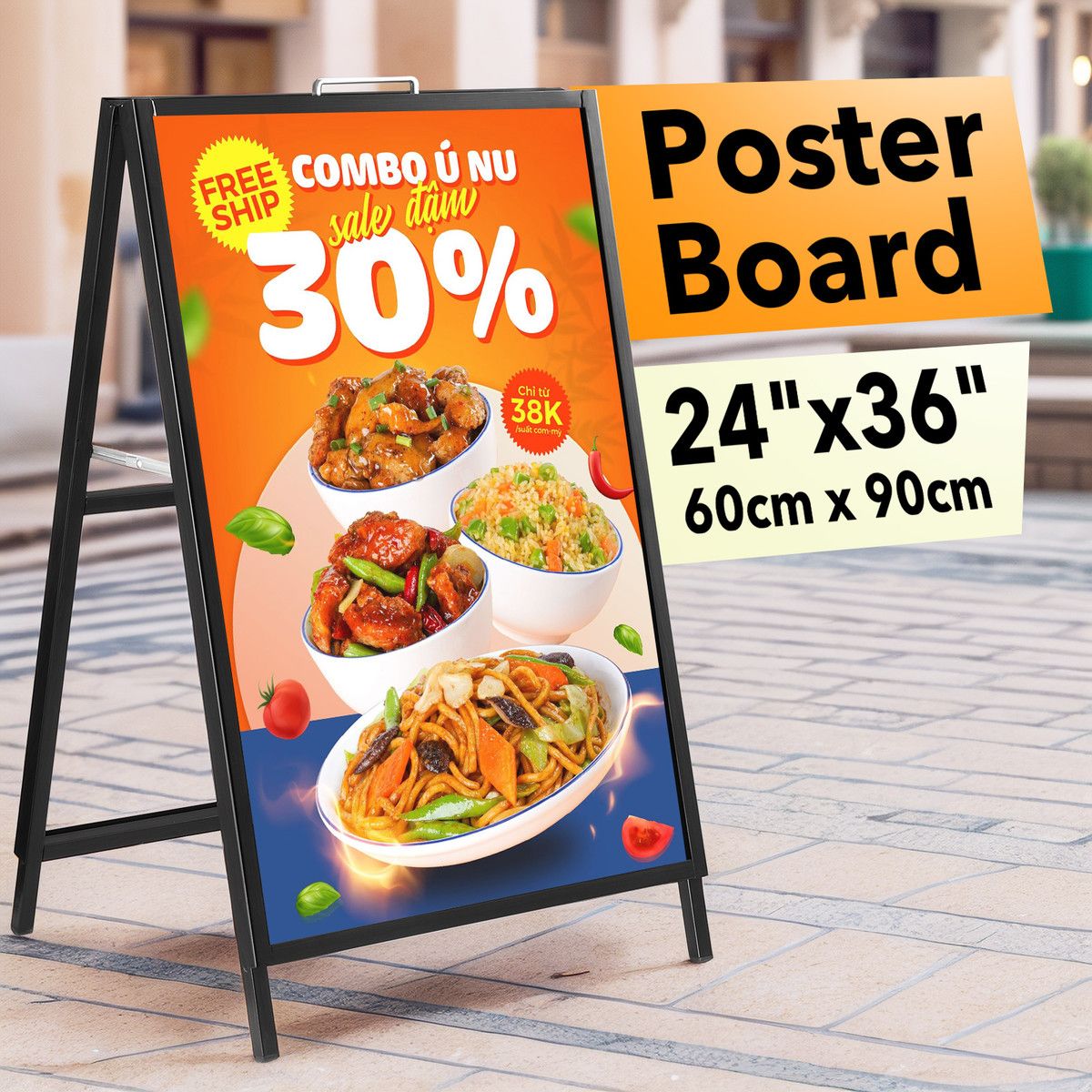 Poster Display Stand Sign Holder Double Sided A-Frame Sandwich Board Sidewalk Business Menu Retail Store Advertising Banner Metal Foldable 60x90cm