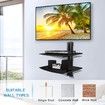 Glass Floating Shelves,TV Wall Mount with Shelf for DVD Player/PS4/Cable Boxes/Game Consoles/Sky Box/TV Accessories,2 Tiers Shelves