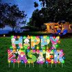 Happy Easter Yard Signs Banner Decorations Outdoor With LED string light Lawn Decorations Eggs Yard Stake Bunny Outdoor Decorative