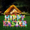 Happy Easter Yard Signs Banner Decorations Outdoor With LED string light Lawn Decorations Eggs Yard Stake Bunny Outdoor Decorative