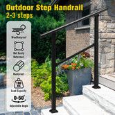 Stair Handrails Outdoor Steps Rail 2-3 Step Staircase Safety Railings Fence Indoor Concrete Balcony Porch Deck 97x102.5cm