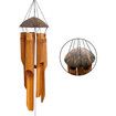 Handmade Wind Chimes 5 Bamboo Bell Tubes, Half Coconut Wood Top, Low Deep Tone Wooden Chimes Outdoor Indoor Home Decor 25 inch