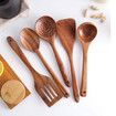 Wooden Spoons for Cooking, Cooking Utensils Set of 6 Natural Teak Wooden Cooking Spatulas with Utensils Holder, Kitchen Utensils for Nonstick Cookware