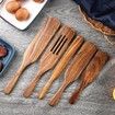 5 Pcs Wooden Spurtle Set, Natural Teak Kitchen Utensil Set Heat Resistant Non-Stick Wooden Spoons Tools for Cooking
