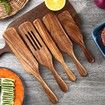 5 Pcs Wooden Spurtle Set, Natural Teak Kitchen Utensil Set Heat Resistant Non-Stick Wooden Spoons Tools for Cooking