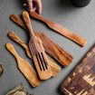 5 Pcs Wooden Spurtle Set, Natural Teak Kitchen Utensil Set Heat Resistant Non-Stick Wooden Spoons Tools for Cooking