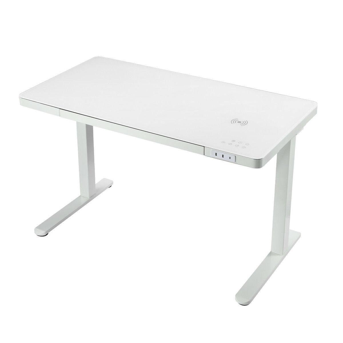 Electric Standing Desk Motorised Height Adjustable, White, Tempered Glass Top, Storage, Wireless USB