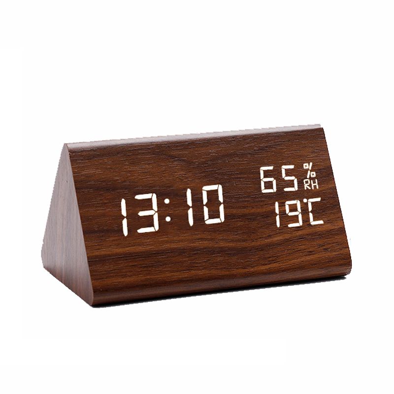 Brown Color Wooden Triangular LED Alarm Clock Desktop Digital ...