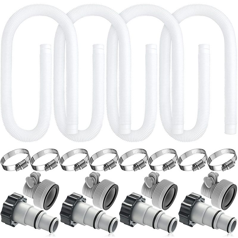 Replacement kit for Above Ground Pools with 8 Pcs Clamps and 4 Replacement Hose Adapter 1.25 Inch Diameter 59 Inch Length Pool Pump Replacement Hose (White)