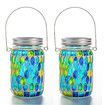 2 Pcs Mosaic Solar Lanterns Outdoor Waterproof Jar Lights Solar Powered, Hand Paste 141 Crystal Mosaics Table Hanging Garden Backyard Decor Lamps, Blue