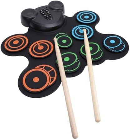 Electronic Drum Practice Pad,Roll Up Drum Set with Dual Speakers,9 Pads,Foot Pedals,Sticks,Portable Drum Pad with Surround Sound,Games,MIDI,Recording