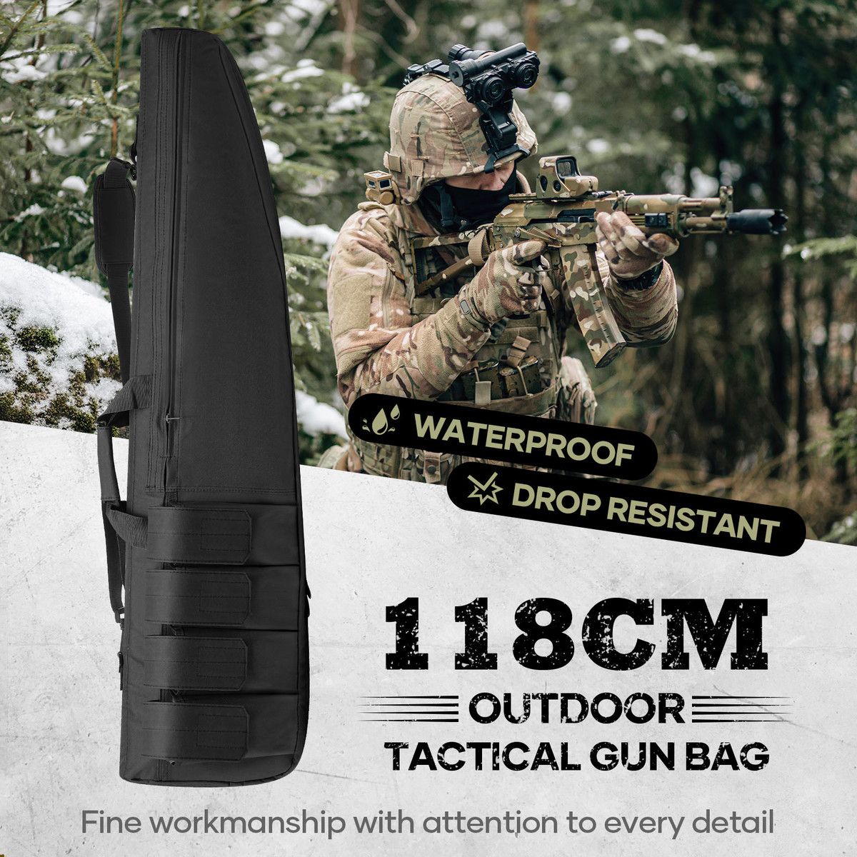 118cm Rifle Gun Bag Soft Padded Shotgun Case Tactical Shooting Range Hunting Gear Military Storage Transport with Carry Shoulder Strap 46 Inch
